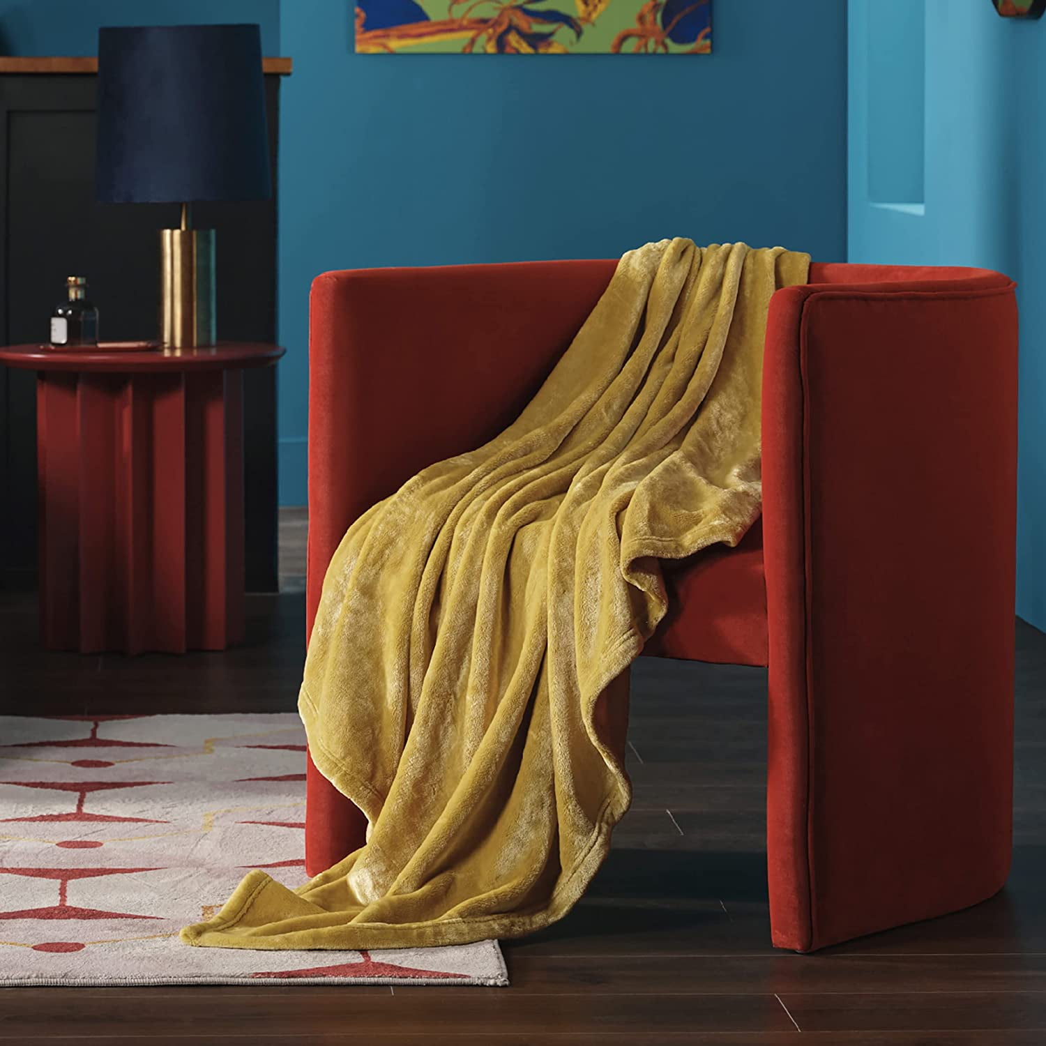Htooq Mustard Yellow Fleece Blanket Throw Blanket Gold Lightweight Blanket For Sofa Couch Bed Camping Travel Super Soft Cozy Blanket Gold 50x6