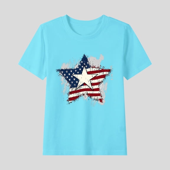 Fatuov American Flag Tee for Boys Summer Round Neck Comfortable Shirt for Children Patriotic Short Sleeve 4th of July Independence Day Tshirt 2-15 Years