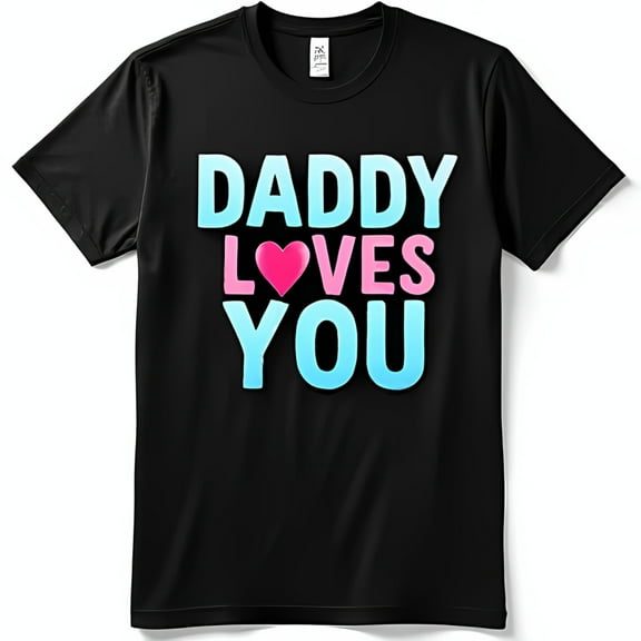 Colorful 'Daddy Loves You' Graphic Black T-Shirt Fun Heart Design