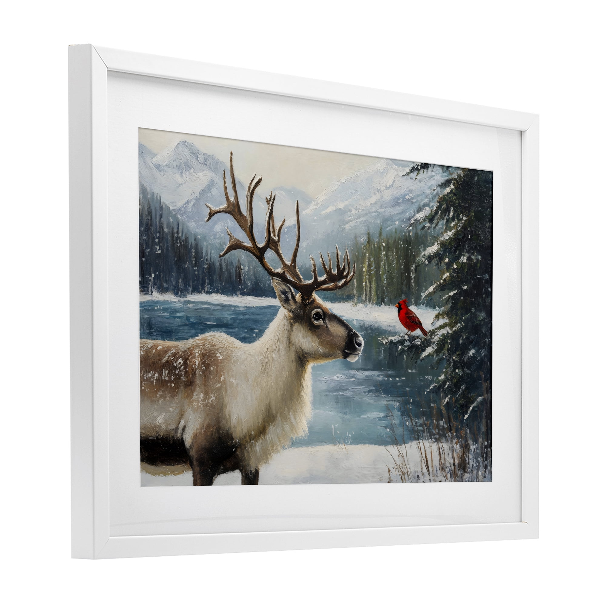 Christmas Conversation In Wild White Framed Print Under Glass, design by Petal Prints Design