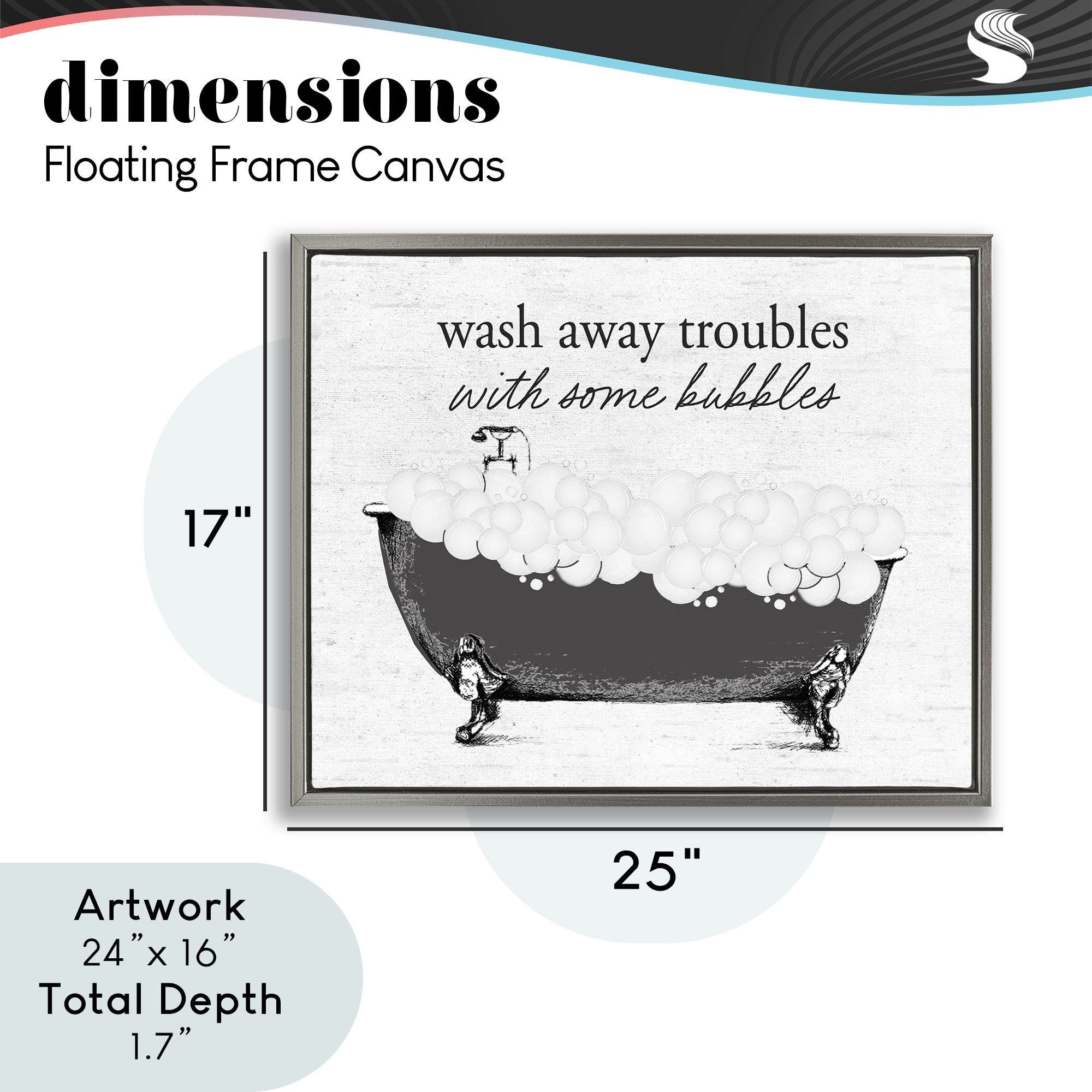 Uplifting Bubble Bath Rhyme Gray Framed Floater Canvas Wall Art, design by Lettered and Lined