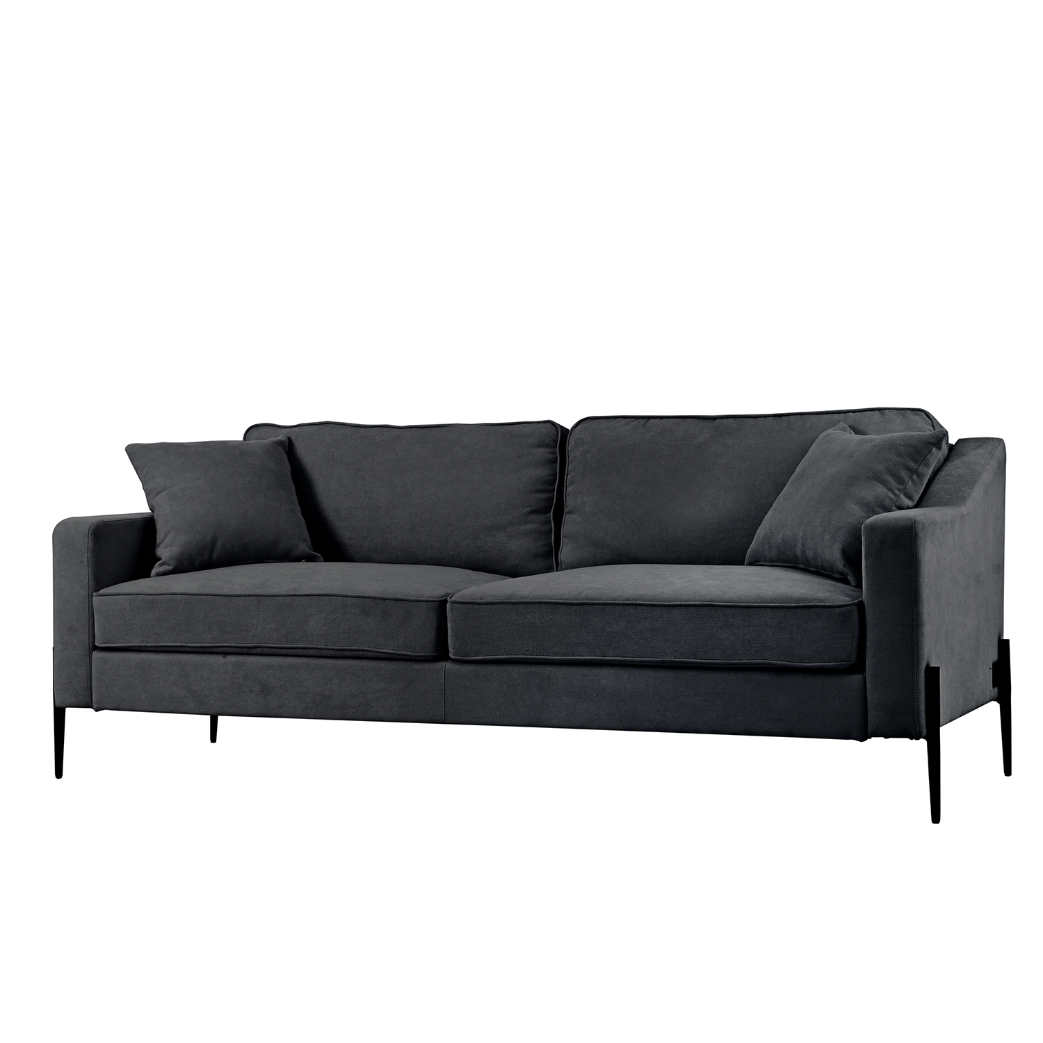 Kadyn Upholstered Modern Loveseat, 81" Sofa Couch with Metal Legs, Durable with 2 Pillows, 2-3 People Seat Capacity, Dark Gray