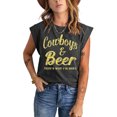 thumbnail image 4 of ABPHQTO Camiseta gris de manga corta con estampado de letras Cowboys&Beer para mujer, 4 of 5
