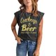 thumbnail image 4 of ABPHQTO Camiseta gris de manga corta con estampado de letras Cowboys&Beer para mujer, 4 of 5