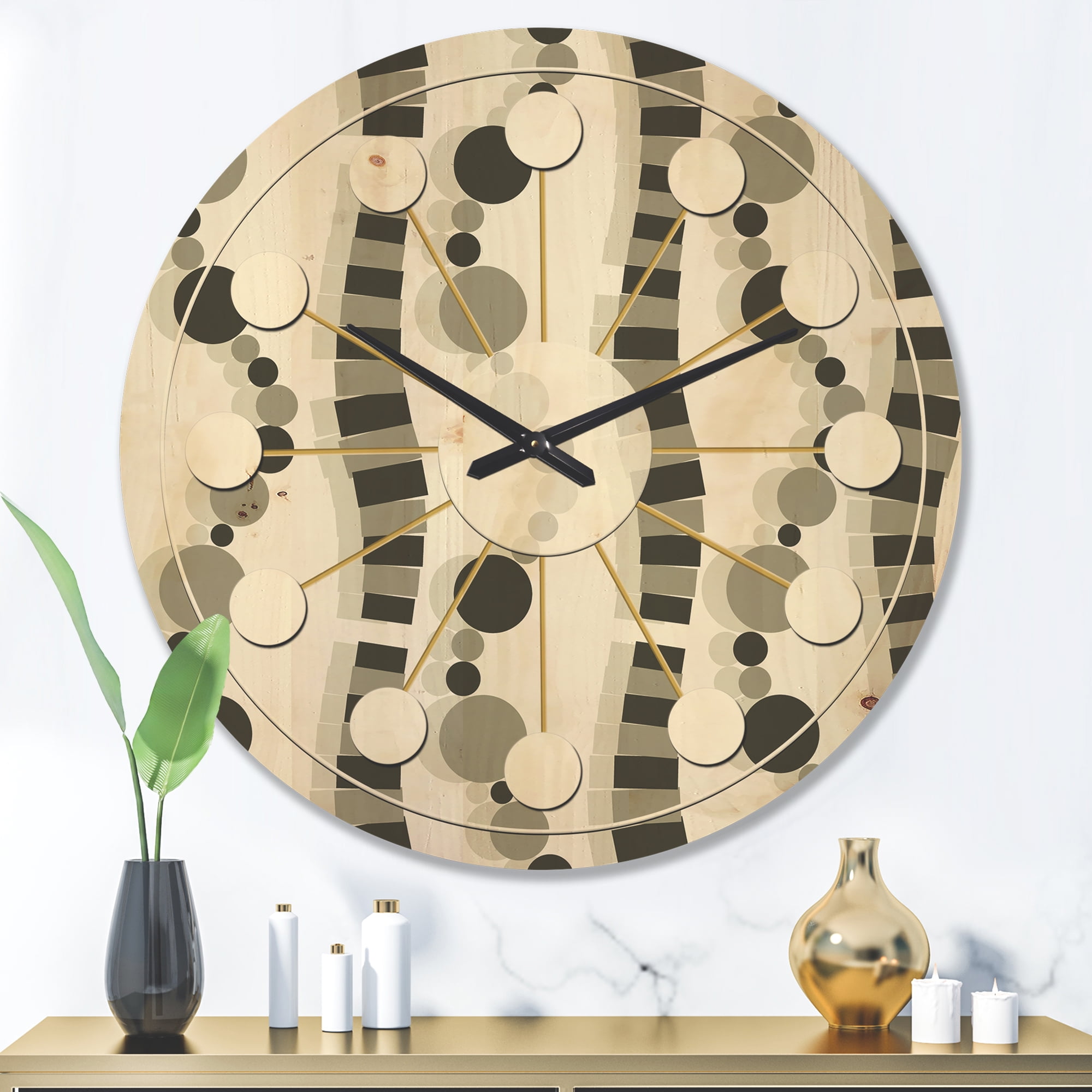 Designart 'Black and White Geometric Pattern VI' Mid-Century Modern Wood Wall Clock