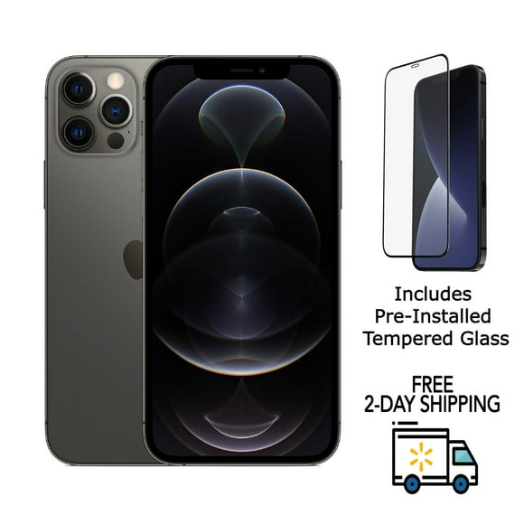Refurbished Apple iPhone 12 Pro A2341 (Fully Unlocked) 128GB Graphite (Grade A) w/ Pre-Installed Tempered Glass