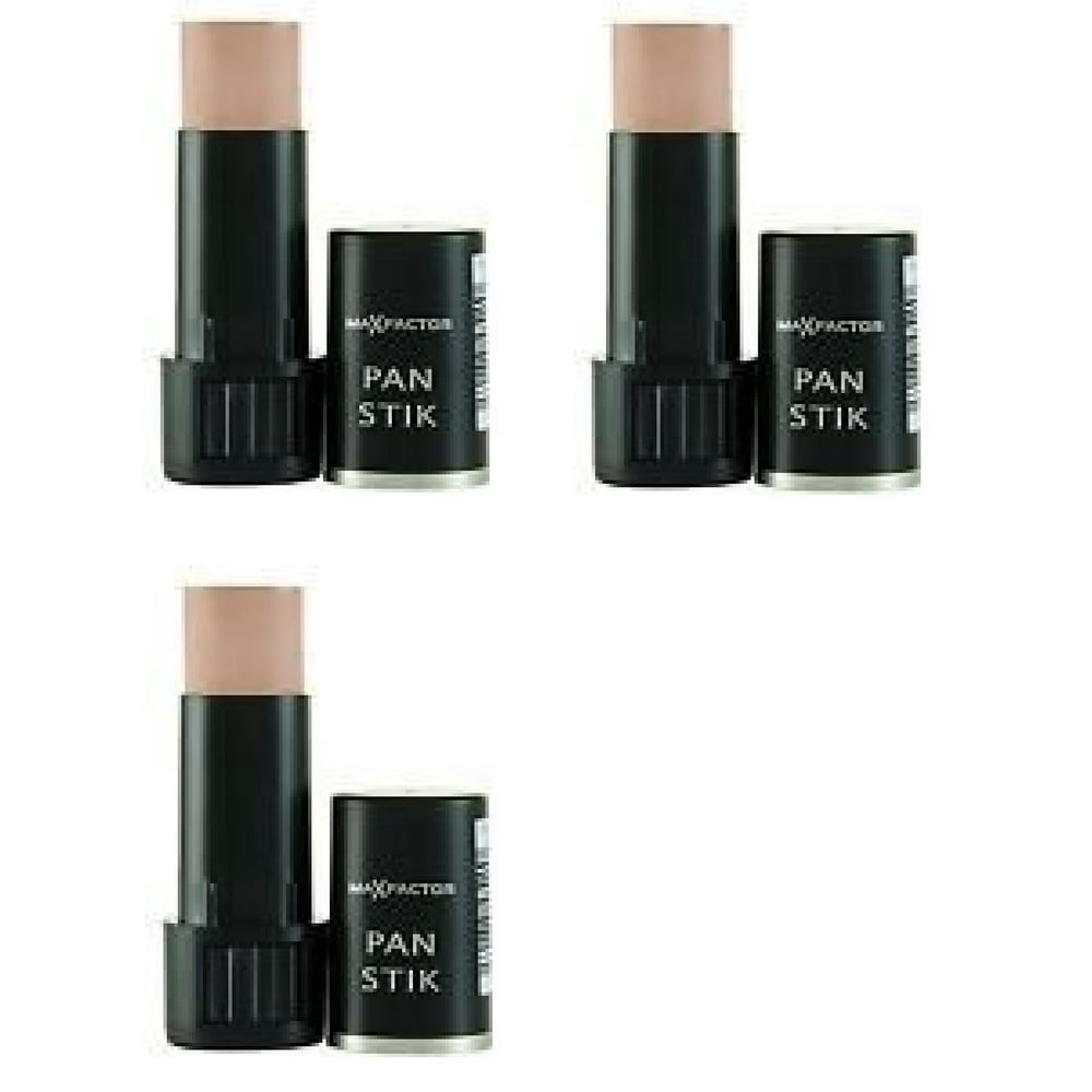 Max Factor Pan Stik Foundation 60 Deep Olive (Pack of 3) + Makeup Blender Stick, 12 Pcs
