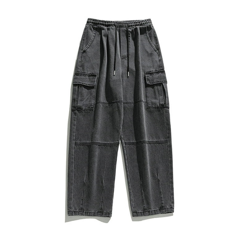 【NOT4NERD】Dirty Wash Multi Cargo Denim Pants ★3色 Dyfzdhu Mens Wide Leg Jeans Solid Color Low Rise Distressed