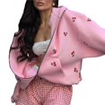 thumbnail image 3 of Women Cherry Print Zip Up Hoodie Long Sleeve Oversized Hooded Sweatshirt Y2k Jacket Pink L, 3 of 9