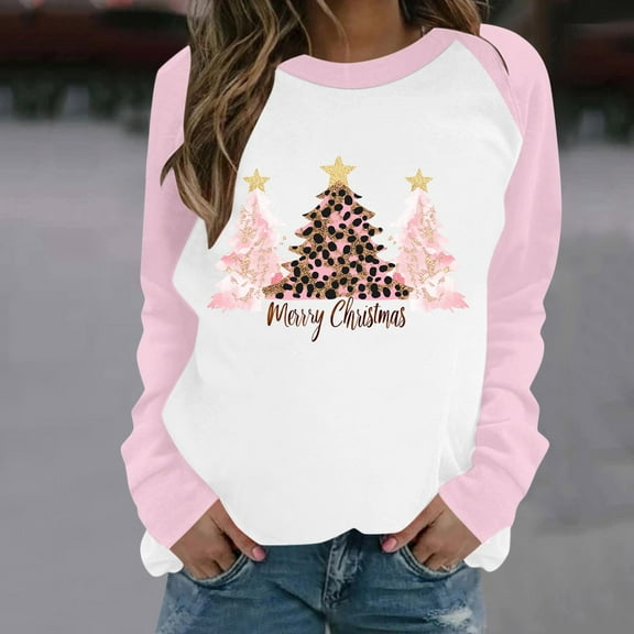 Craaazy Christmas Gifts For Women Round Neck Long Sleeve Christmas Printed Sweatshirt Christmas Tree Christmas Reindeer Christmas Lights Merry Christmas Tops Womens Tops