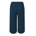 thumbnail image 5 of felwors Yoga Capris with Pockets for Women Wide Leg Cotton Linen Pants Casual Loose Comfy Trendy Elastic Waist Cropped Trouser (Navy, XXL), 5 of 5