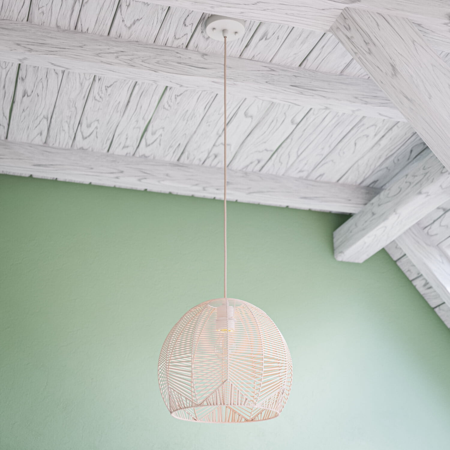 Noel 1-Light Rattan Pendant - White