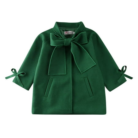 

Toddler Baby Girls Autumn Winter Coat Solid Color Bowknot Warm Wool Trench Coat Overcoat Outwear Jacket Fashion Clothes
