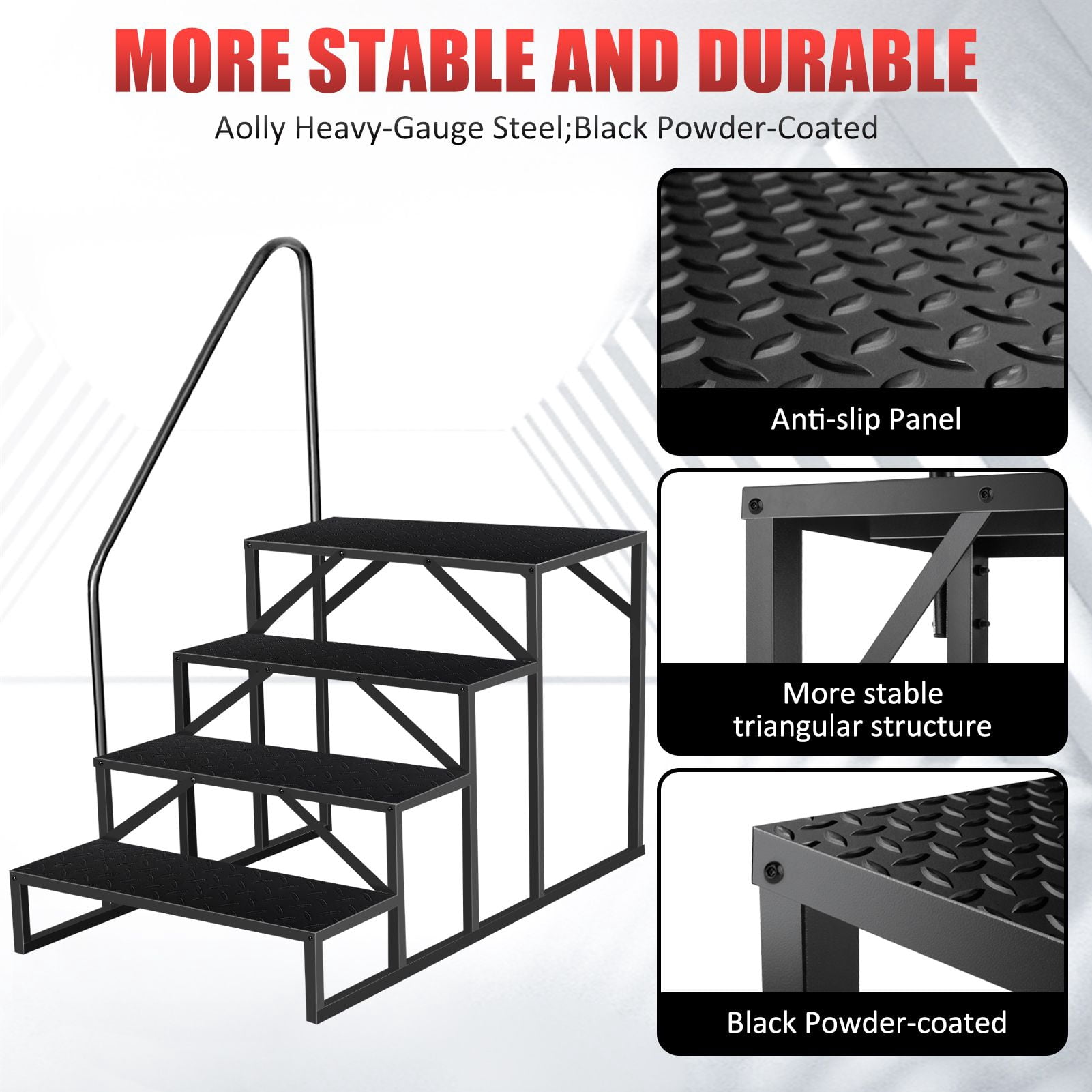 Hot Tub Steps Outdoor, RV Steps with Handrail, Portable RV Stairs 2/3/4/5 Step, Heavy Duty Truck Camper Steps Ladders for Travel Trailers, 5th Wheel, Motor Home, Spa, and Porch