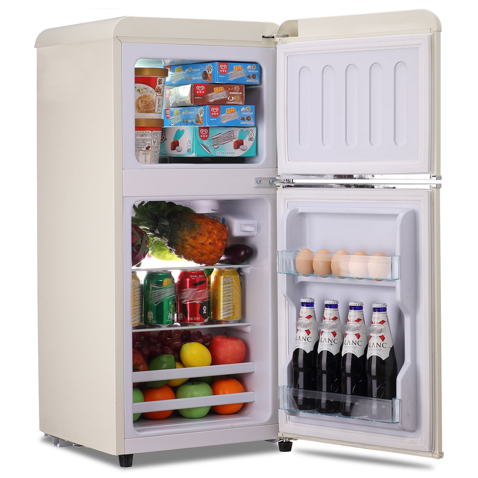 Prilinex 3.2 Cu.ft Mini Refrigerator with Freezer, Retro Small Refrigerator with Adjustable and Removable Double Doors, Energy Saving, Adjustable Thermostat, Low Noise, Cream