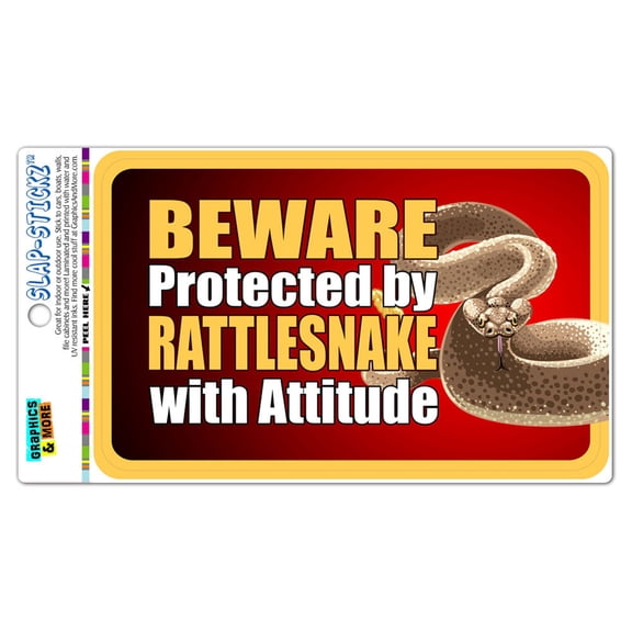 Beware Protected by Rattlesnake with Attitude SLAP-STICKZ(TM) Automotive Car Window Locker Bumper Sticker