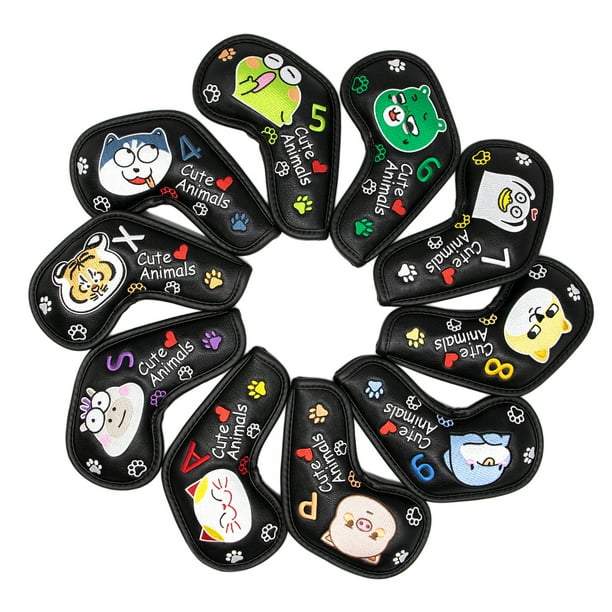 10Pack PU Golf Club Iron Cover Protector Headcover 4 5 6 7 8 9 PASX Negro Sunnimix Cubierta de cabeza de hierro de golf