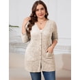 thumbnail image 6 of Cogild Plus Size Women's Long Beige Brushed Knit Cardigan – Button-Up Outerwear with Front Pockets XL~5XL, 6 of 8