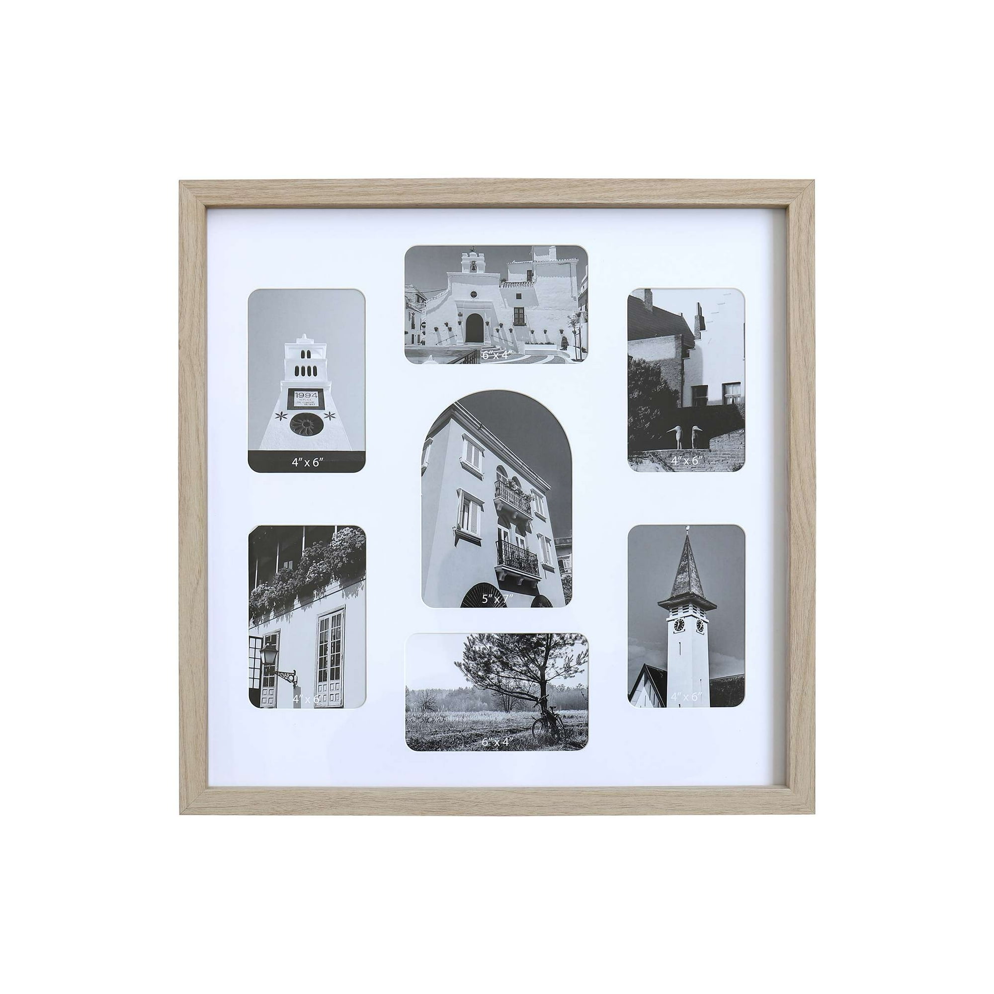 Mainstays 18 x 18 in 7-Opening Collage Picture Frame, Natural Wood, Multi Size