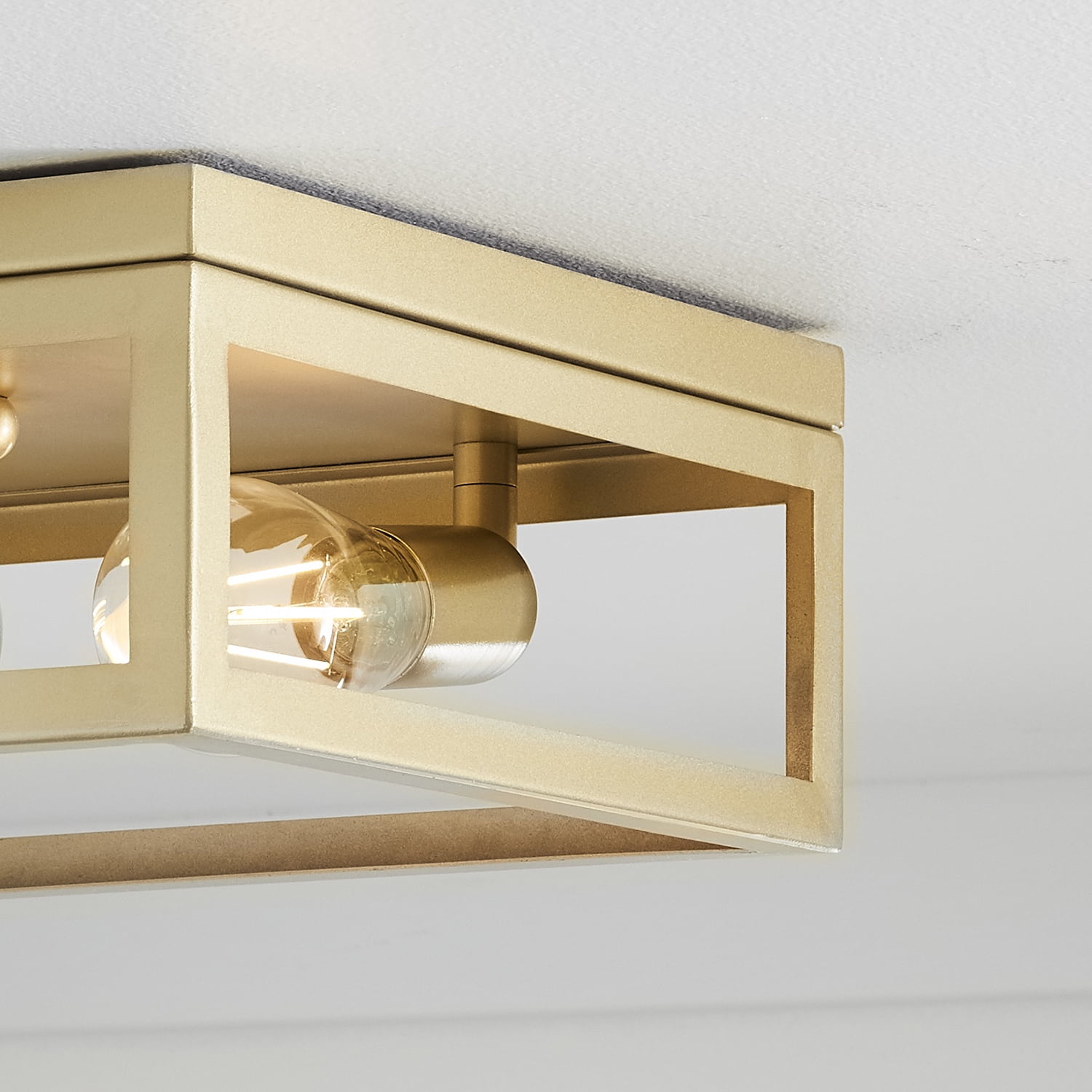 Better Homes & Gardens 12" Farmhouse Square Gold Flush Mount Ceiling Light, Metal Frame No Shade