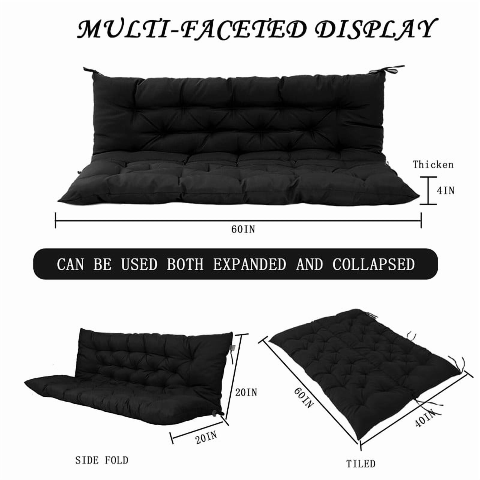 Outdoor Cushions for Patio Furniture, 4" Thick Waterproof Porch Swing Cushions Replacement with Backrest, 2-3 Seater Bench Cushion（Black,40*60in）