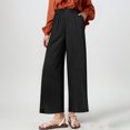 thumbnail image 4 of Arnsht Women's 100% Linen Wide Leg Pants Summer Solid Color Casual Loose High Waisted Flowy Palazzo Trousers with Pockets Black L, 4 of 7