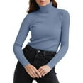 thumbnail image 6 of TrdSipl Turtleneck Shirts for Women Casual Long Sleeve Pullover Sweater Warm Mock Neck Knit T-Shirt 2025 Winter Slim Fit Basic Tee Tops Blue XL, 6 of 6