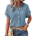 thumbnail image 5 of Mashaouyo Womens Button Down Shirts Cotton Dress Shirts Long Sleeve Blouses V Neck Solid Casual Tunics Tops with Pockets, 5 of 7