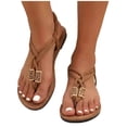thumbnail image 4 of YgkuHd Women's Casual Bohemian Flat Sandals Thong Style Crisscross Woven Straps Openwork Metal Buckle Brown,5.5, 4 of 8