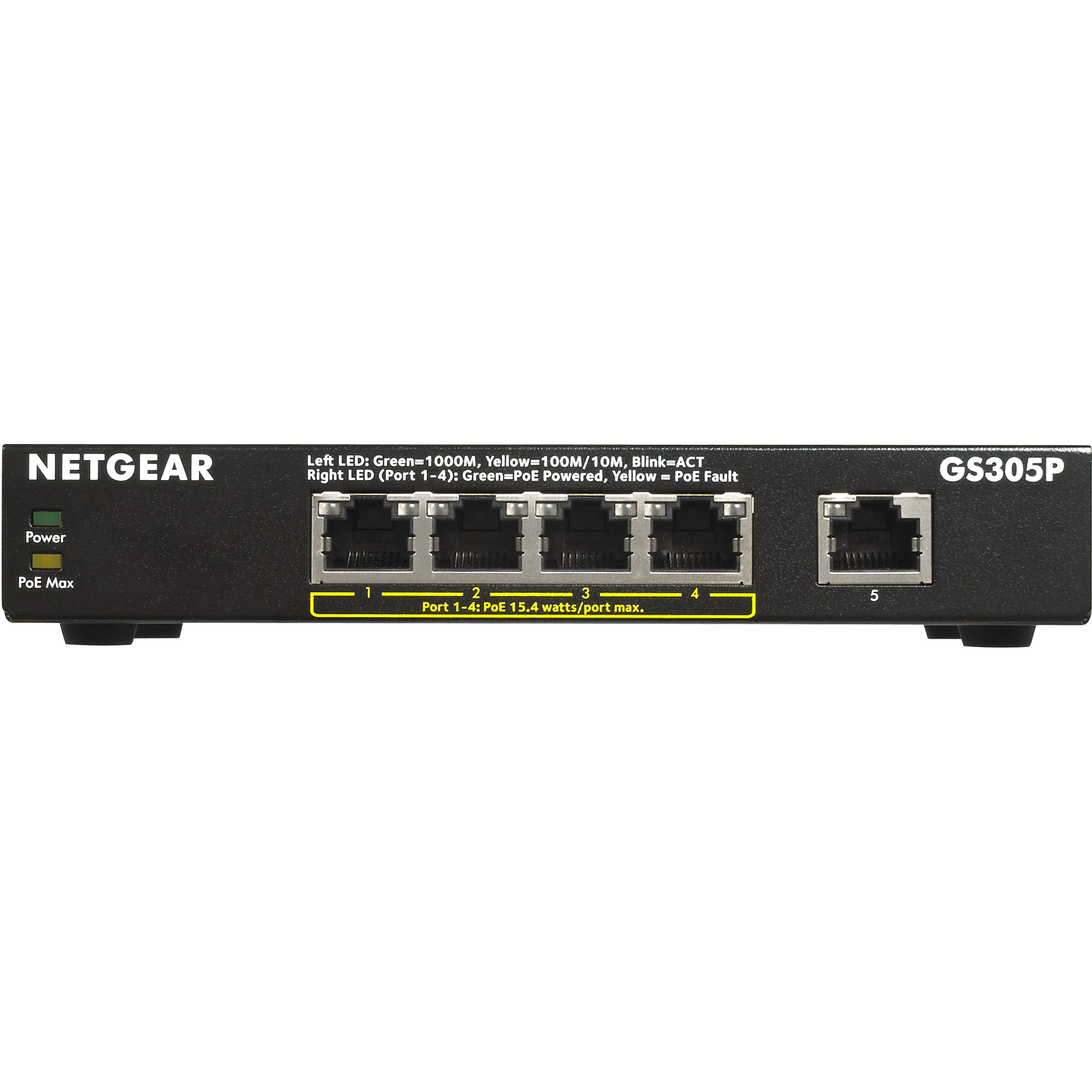 Netgear GS305P100NAS 5Port Gigabit SOHO Unmanaged Switch with 4Ports PoE (55W Netgear GS305P100NAS 5Port Gigabit SOHO Unmanaged Switch with 4Ports PoE (55W