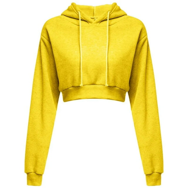 Pull Sportif à Manches Longues Décontracté Nombril Ouvert Sweat à Capuche Solide Pull Court