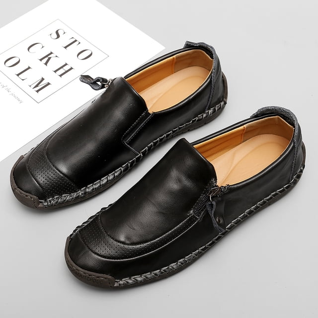 Zapatos de cuero para hombre, zapatos casuales de verano y otoño con cremallera lateral, zapatos de negocios transpirables para hombre Doug