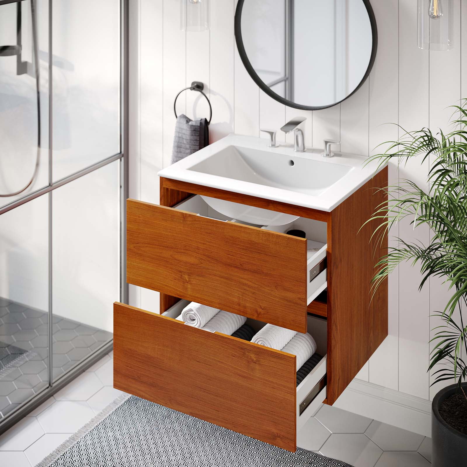 Modway Scenic 24" Wall-Mount Bathroom Vanity in Cherry White