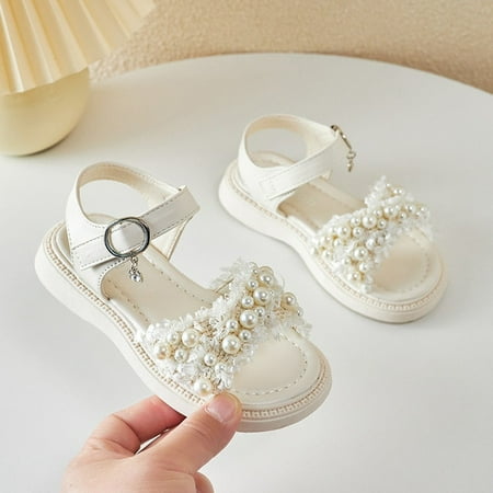 

DancePeanut Baby Kids Girls Elegant Pearl Beach Sandals Summer Shoes For Children Girls Hook & Loop Fashion Sandals Size 21-36
