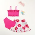 thumbnail image 2 of MIASHUI 3 Piece Girls Bathing Suits Summer Bikini Sets with Print Cover Up Skirt,Hot Pink,9-10 Years, 2 of 7