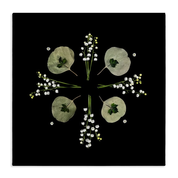 Stupell Industries Coastal Leaves & Wildflowers on Black Canvas Art, 17 x 17, by Beth Adoette