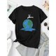 thumbnail image 2 of Women's Casual Graphic Tee - Earth & Faucet Design, Soft Polyester Blend, Round Neck Short Sleeve, Comfortable Summer Top for Casual Attire, Ladies T Shirts, 2 of 6
