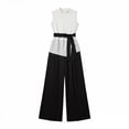 thumbnail image 5 of LEKWK Two Piece Sets for Women Mock Neck Tie Waist Sleeveless Tops and Wide Leg Pants Summer Fashion Beach Vacation Business Casual Outfits, 5 of 6