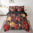 thumbnail image 2 of Feelyou Chic Fashion Honeycomb Bedding Comforter Set 7pcs, Black Red Abstract Ombre Queen Bedding Sets, Leaf Plant Botanical Reversible Queen Sheet Sets, Lightweight Room Decor, 2 of 7