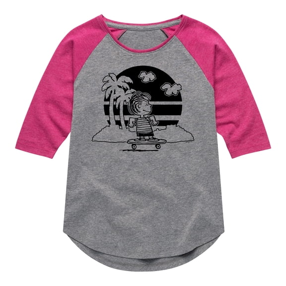 Peanuts - Linus Skateboarding - Toddler And Youth Girls Raglan Graphic T-Shirt