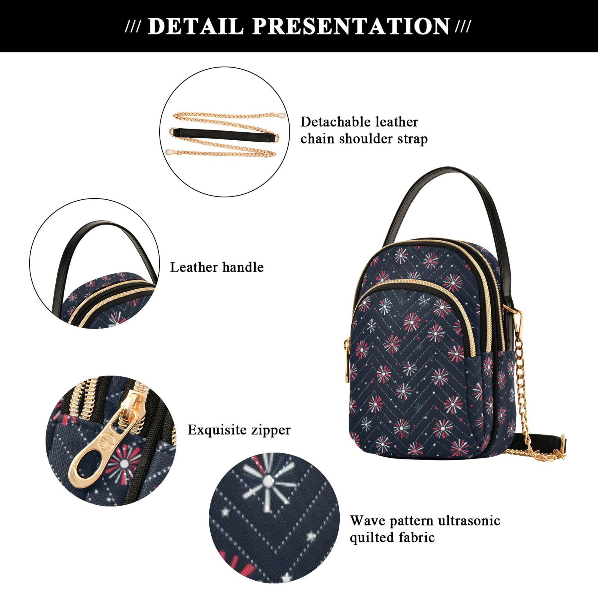 FORMRS Crossbody Bag for Women Quilted Travel Shoulder Cell Phone Purse with Chain Strap Handbag, Red Fireworks Pattern