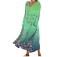 thumbnail image 2 of Summer Savings Clearance! pstuiky Dresses for Women, Women Cotton and Linen Dress Long Sleeve Crew Neck Dress Printed Dress and Ankle Dress Casual Holiday Dress with Pockets Leisure Green XXL, 2 of 5