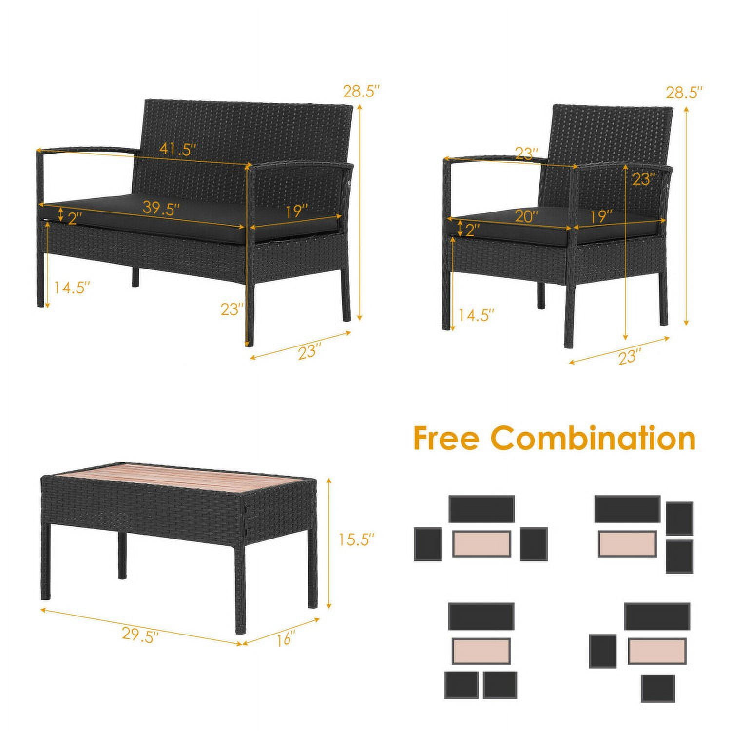 Aimee Lii Rattaner Outdoor Patio Furniture, 4 Pieces Patio Rattan Wicker Conversation Set Sofa Cushioned Wooden Tabletop, Black Aimee Lii Rattaner Outdoor Patio Furniture, 4 Pieces Patio Rattan Wicker Conversation Set Sofa Cushioned Wooden Tabletop, Black