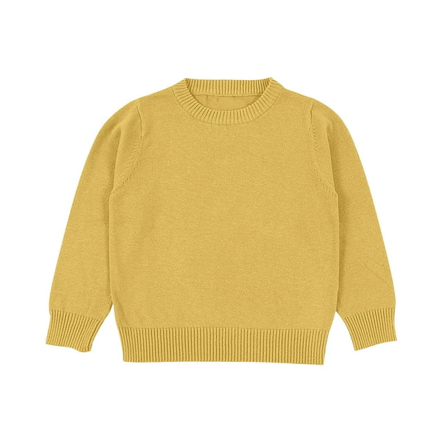 SERTG Child and Child Sweater Kids Fall Solid Color Plaid Kids Crew Neck Soft Knit Pullover Tops Winter Long Sleeve Round Neck Sweaters(Orange#1,6-7 Years)