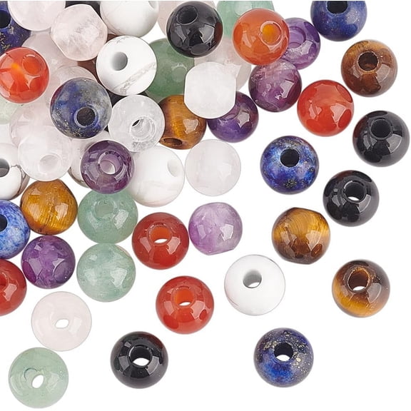 54pcs Natural Stone Beads 6mm Gemstone Beads 2mm Hole Round Loose Beads Assorted Large Hole Stones Beads Gemstones Beads Kit for DIY Crafts Bracelet Necklace Earrings Jewelry Making Multi-color