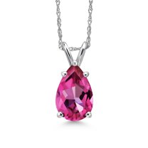 Gem Stone King 14K White Gold Pure Pink Mystic Topaz Pendant Necklace for Women | 2.36 Cttw | Gemstone November Birthstone | Pear Shape 10X7MM | With 18 inch Chain