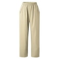 thumbnail image 3 of Pantalones mezclilla Gibobby mujer largos de cintura elástica con bolsillos sueltos caqui L, 3 of 5