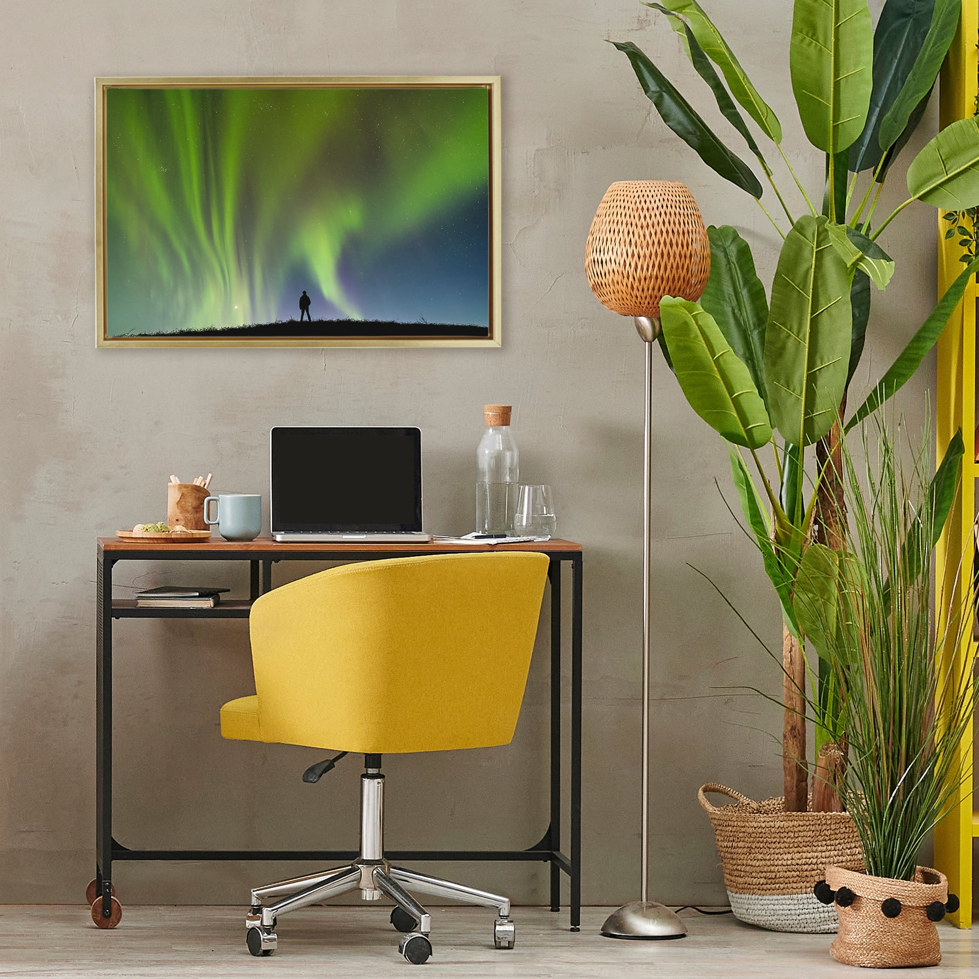 Stupell Industries Envelop Northern Lights Silhouette Gold Framed Floater Canvas Wall Art, design by Shelley Carlisle