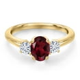 thumbnail image 3 of Gem Stone King 10K Yellow Gold Red Rhodolite Garnet and White Moissanite Engagement Ring for Women | 1.22 Cttw | Oval 7X5MM | Gemstone January Birthstone | Size 6, 3 of 7