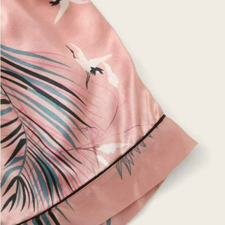 Lisingtool Pajamas for Women Set Women's Home Suit Flamingo Print Fashion  Slim Pajamas Four Piece Set for All Seasons Pajama Pants Pink